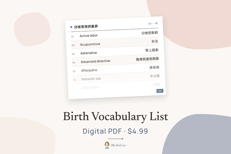 Birth Vocabulary List